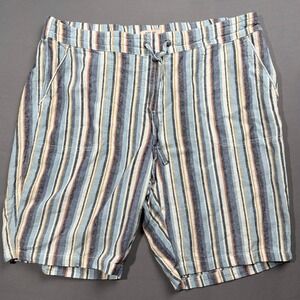 Per Se Linen‎ Blend Striped Drawstring Shorts Casual Comfy 1X